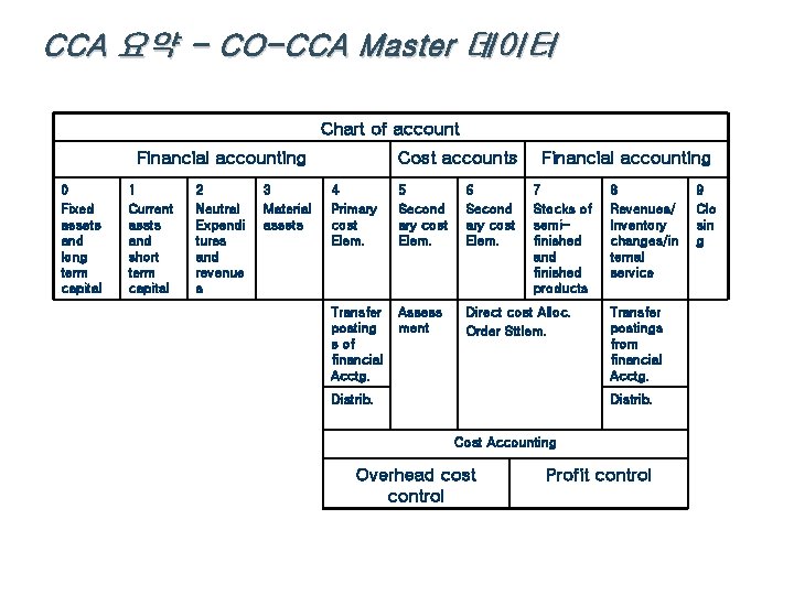 CCA 요약 - CO-CCA Master 데이터 Chart of account Financial accounting 0 Fixed assets