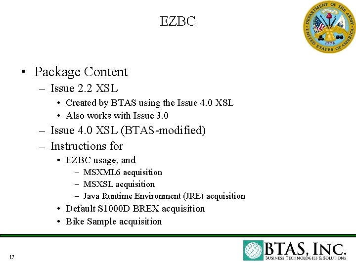 EZBC • Package Content – Issue 2. 2 XSL • Created by BTAS using EZBC • Package Content – Issue 2. 2 XSL • Created by BTAS using