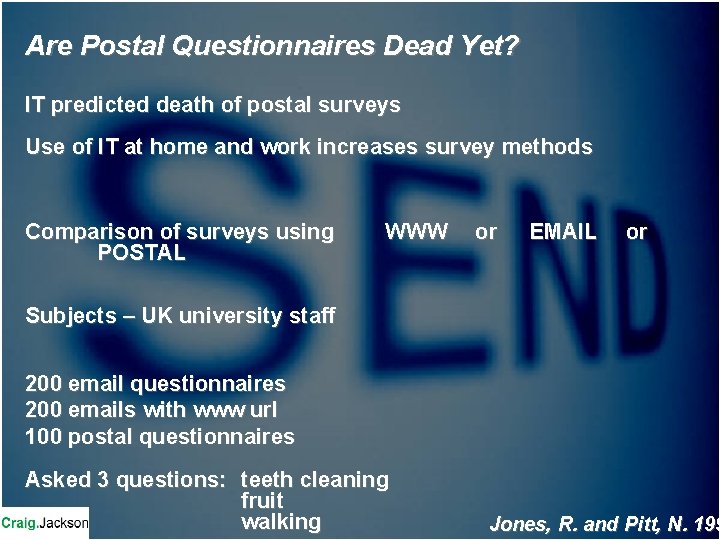 Are Postal Questionnaires Dead Yet? IT predicted death of postal surveys Use of IT