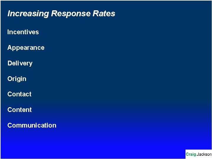 Increasing Response Rates Incentives Appearance Delivery Origin Contact Content Communication 