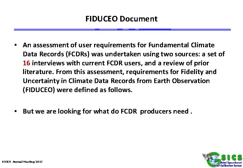 FIDUCEO Document • An assessment of user requirements for Fundamental Climate Data Records (FCDRs)