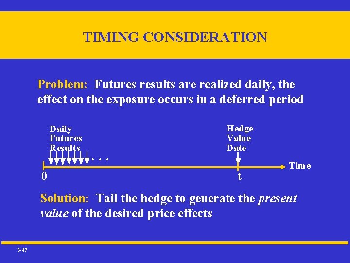 TIMING CONSIDERATION Problem: Futures results are realized daily, the effect on the exposure occurs