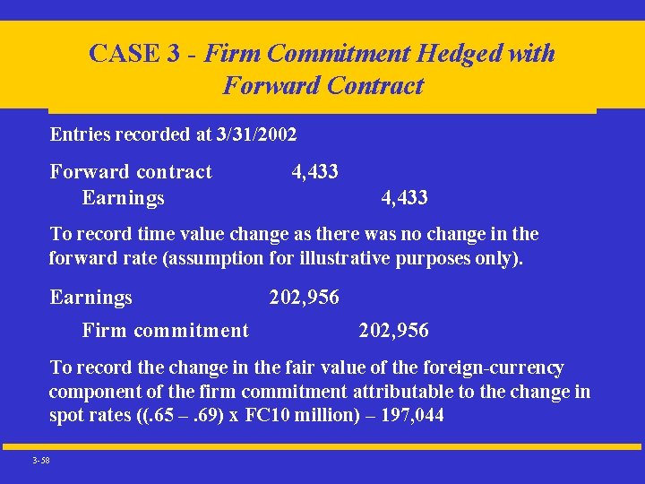 CASE 3 - Firm Commitment Hedged with Forward Contract Entries recorded at 3/31/2002 Forward