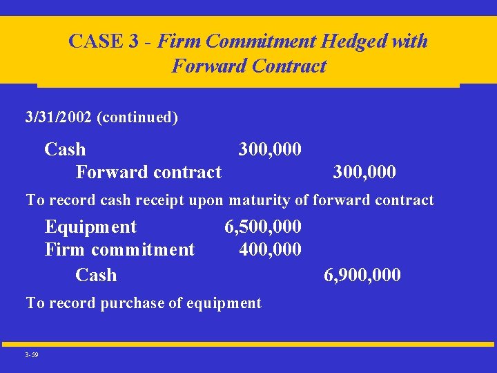 CASE 3 - Firm Commitment Hedged with Forward Contract 3/31/2002 (continued) Cash 300, 000