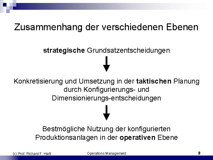 Zusammenhang der verschiedenen Ebenen strategische Grundsatzentscheidungen Konkretisierung und Umsetzung in der taktischen Planung durch