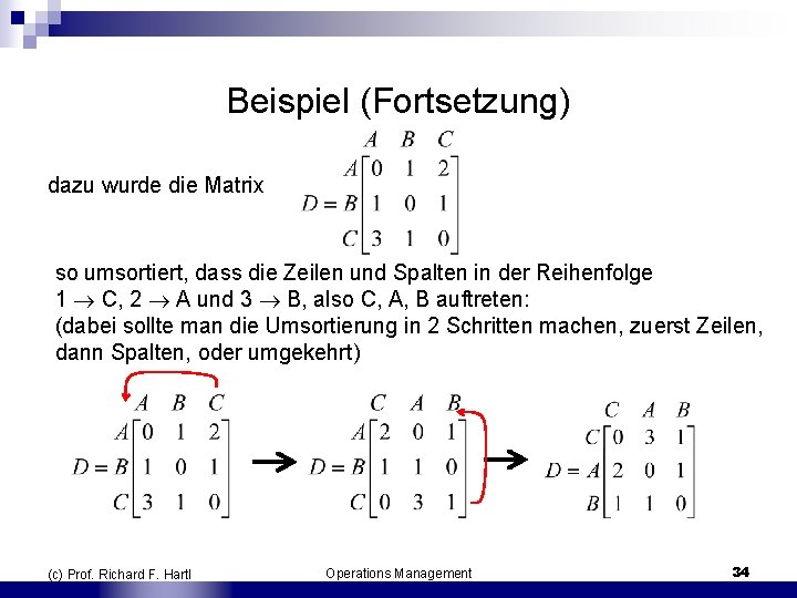 Beispiel (Fortsetzung) dazu wurde die Matrix so umsortiert, dass die Zeilen und Spalten in