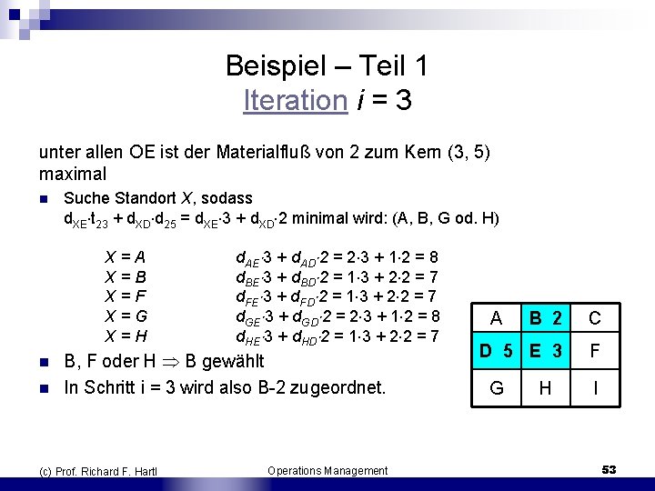 Beispiel – Teil 1 Iteration i = 3 unter allen OE ist der Materialfluß