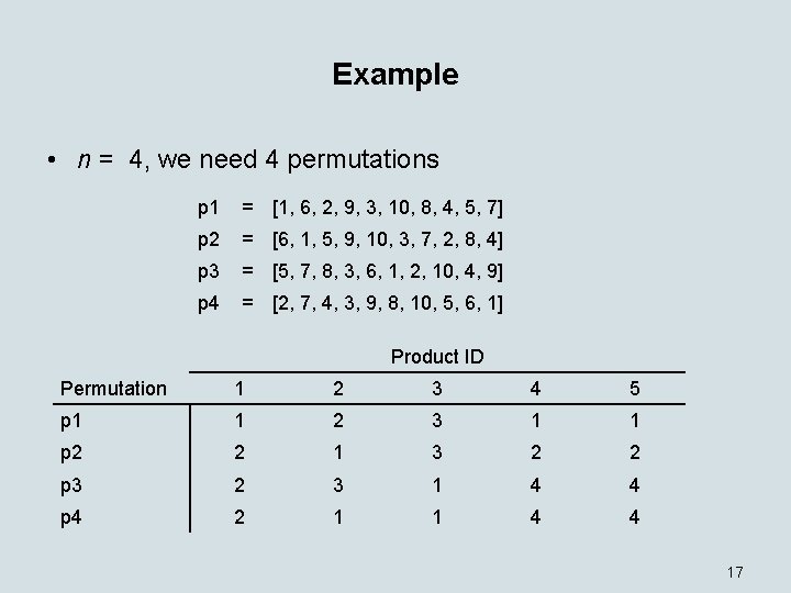Example • n = 4, we need 4 permutations p 1 = [1, 6,