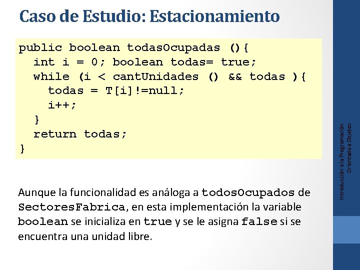 public boolean todas. Ocupadas (){ int i = 0; boolean todas= true; while (i