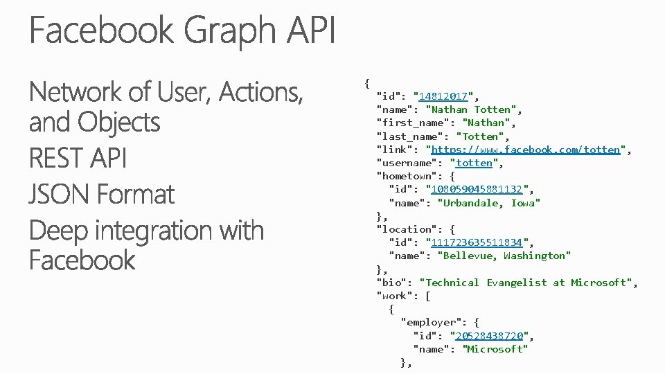 { "id": "14812017", "name": "Nathan Totten", "first_name": "Nathan", "last_name": "Totten", "link": "https: //www. facebook.
