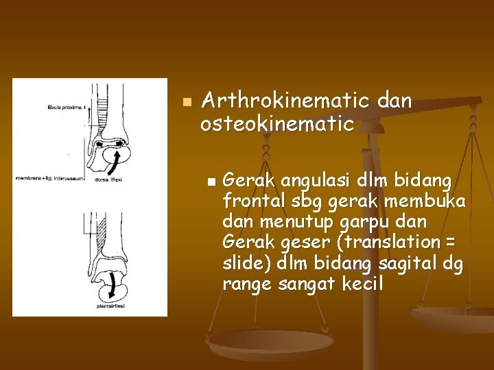 n Arthrokinematic dan osteokinematic n Gerak angulasi dlm bidang frontal sbg gerak membuka dan