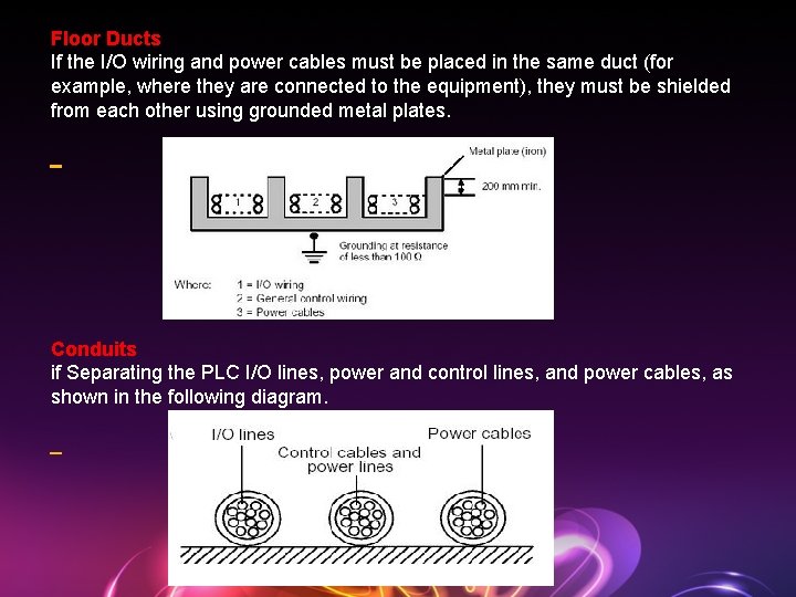 Floor Ducts If the I/O wiring and power cables must be placed in the