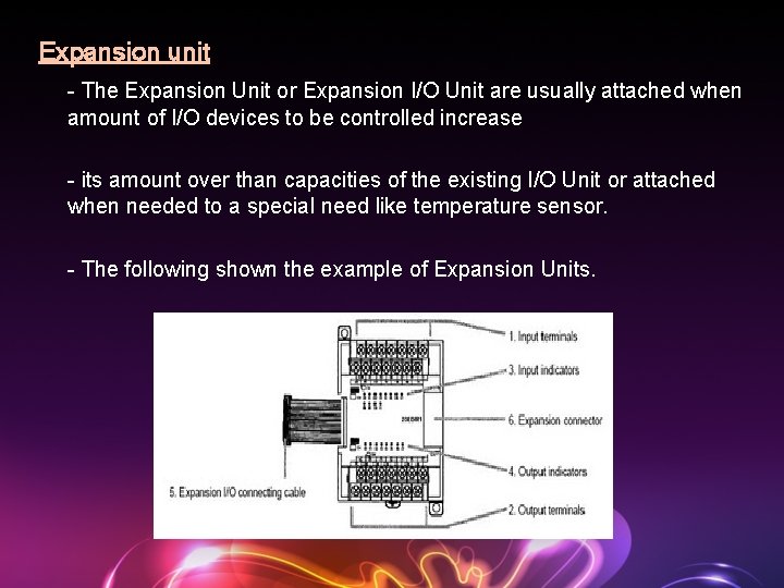 Expansion unit - The Expansion Unit or Expansion I/O Unit are usually attached when