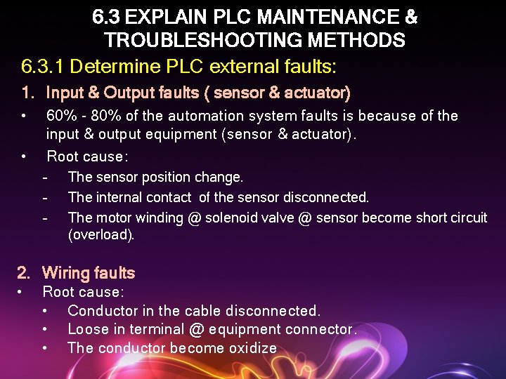 6. 3 EXPLAIN PLC MAINTENANCE & TROUBLESHOOTING METHODS 6. 3. 1 Determine PLC external