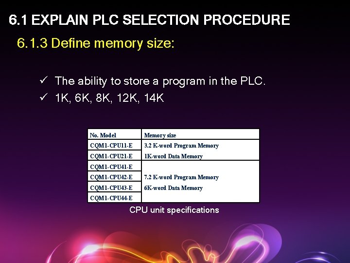 6. 1 EXPLAIN PLC SELECTION PROCEDURE 6. 1. 3 Define memory size: ü The