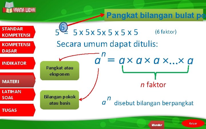 Pangkat bilangan bulat po STANDAR KOMPETENSI DASAR INDIKATOR MATERI LATIHAN SOAL TUGAS 6 (6