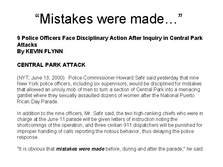 “Mistakes were made…” 9 Police Officers Face Disciplinary Action After Inquiry in Central Park