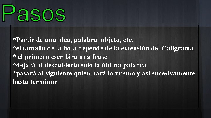 *Partir de una idea, palabra, objeto, etc. *el tamaño de la hoja depende de