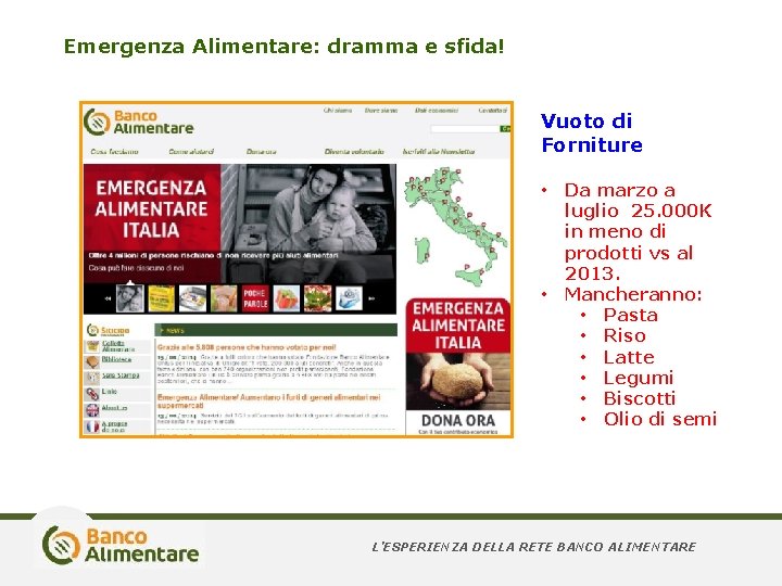 Emergenza Alimentare: dramma e sfida! Vuoto di Forniture • • Da marzo a luglio