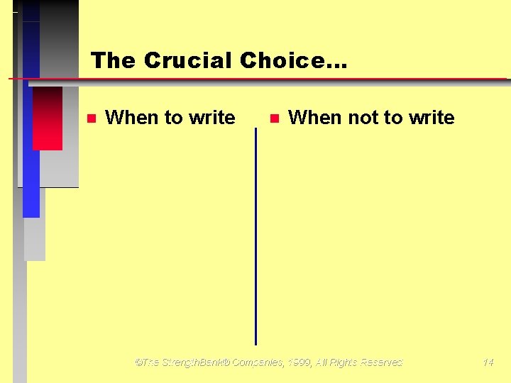 The Crucial Choice… When to write When not to write ©The Strength. Bank® Companies,