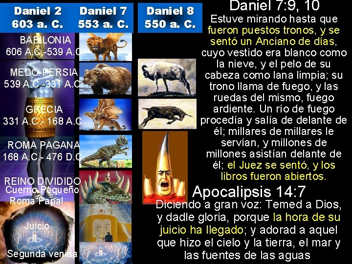Daniel 2 603 a. C. Daniel 7 553 a. C. Daniel 8 550 a.