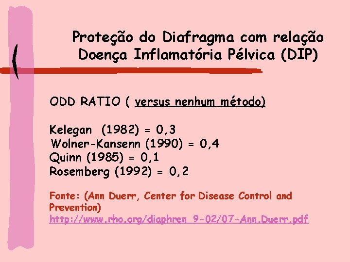 Proteção do Diafragma com relação Doença Inflamatória Pélvica (DIP) ODD RATIO ( versus nenhum