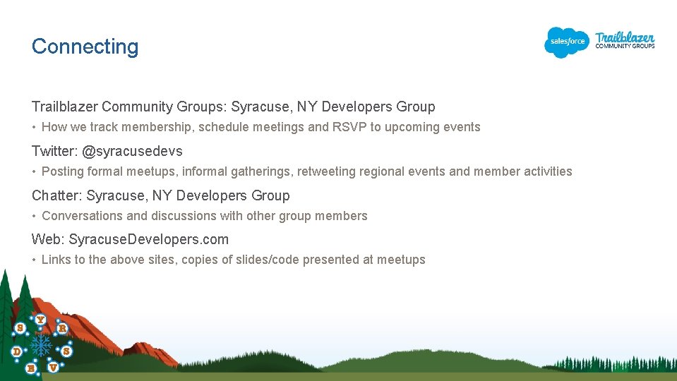 Connecting Trailblazer Community Groups: Syracuse, NY Developers Group • How we track membership, schedule