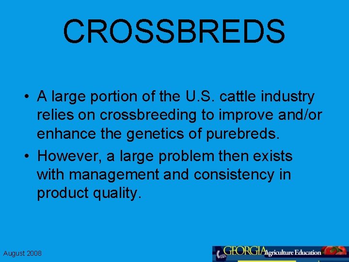 CROSSBREDS • A large portion of the U. S. cattle industry relies on crossbreeding