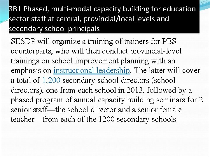 3 B 1 Phased, multi-modal capacity building for education sector staff at central, provincial/local