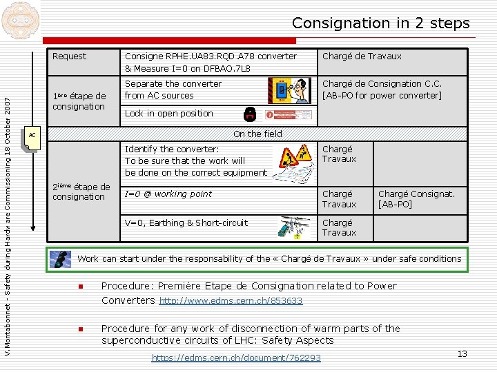 Consignation in 2 steps V. Montabonnet - Safety during Hardware Commissioning 18 October 2007 Consignation in 2 steps V. Montabonnet - Safety during Hardware Commissioning 18 October 2007