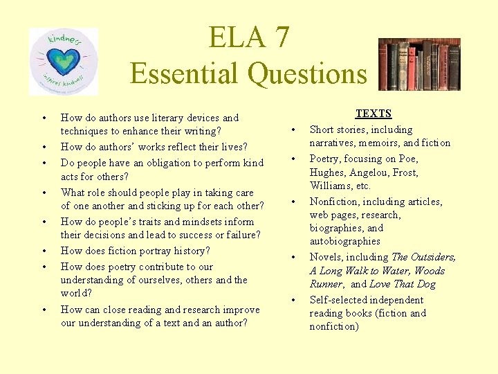 ELA 7 Essential Questions • • How do authors use literary devices and techniques ELA 7 Essential Questions • • How do authors use literary devices and techniques