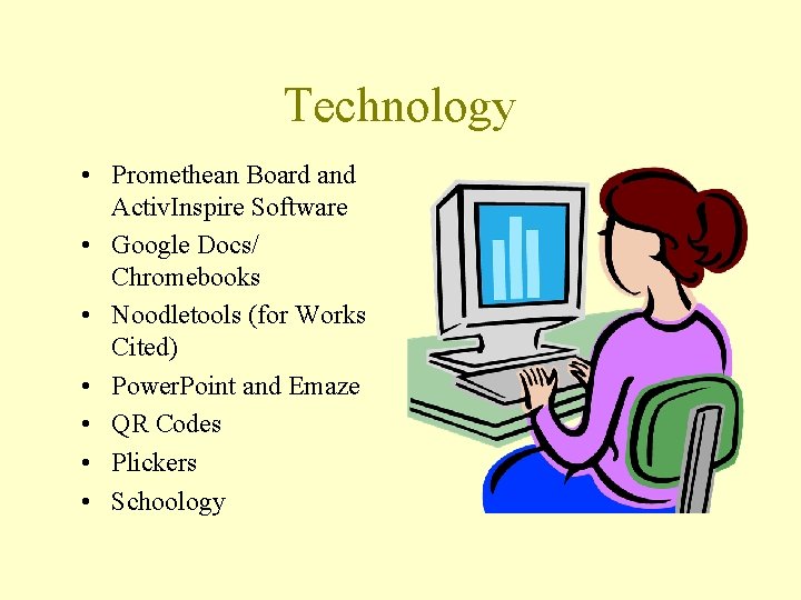 Technology • Promethean Board and Activ. Inspire Software • Google Docs/ Chromebooks • Noodletools Technology • Promethean Board and Activ. Inspire Software • Google Docs/ Chromebooks • Noodletools