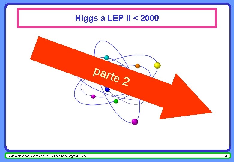 Higgs a LEP II < 2000 part e 2 Paolo Bagnaia - La fisica