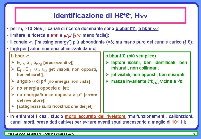 identificazione di Hℓ+ℓ-, H • • per m. H>10 Ge. V, i canali di