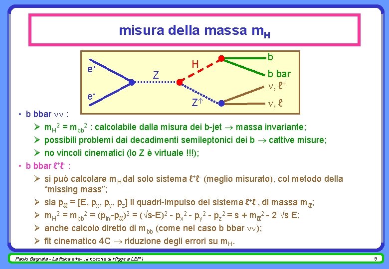 misura della massa m. H e+ e- Z H Z b b bar ,