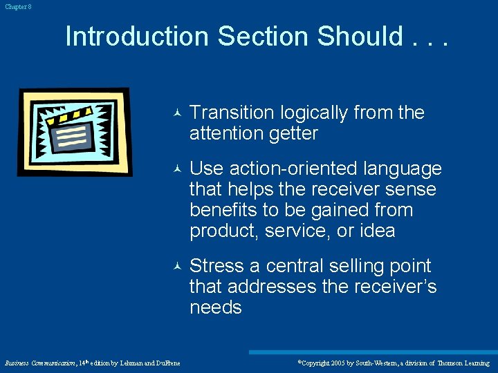 Chapter 8 Introduction Section Should. . . © Transition logically from the attention getter Chapter 8 Introduction Section Should. . . © Transition logically from the attention getter