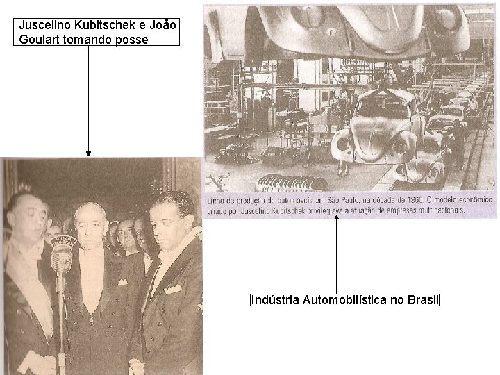 Juscelino Kubitschek e João Goulart tomando posse Indústria Automobilística no Brasil 