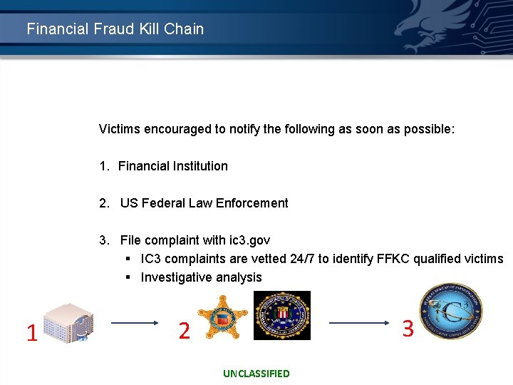 Financial Fraud Kill Chain Victims encouraged to notify the following as soon as possible:
