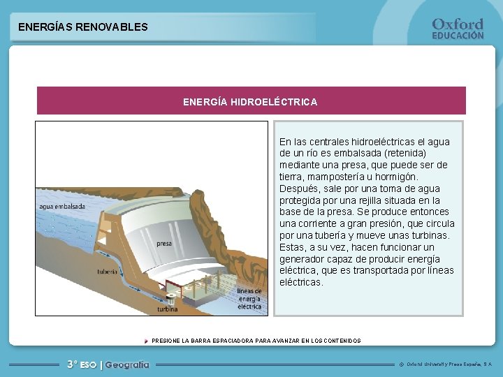 ENERGÍAS RENOVABLES ENERGÍA HIDROELÉCTRICA En las centrales hidroeléctricas el agua de un río es