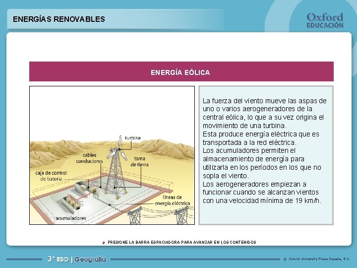 ENERGÍAS RENOVABLES ENERGÍA EÓLICA La fuerza del viento mueve las aspas de uno o