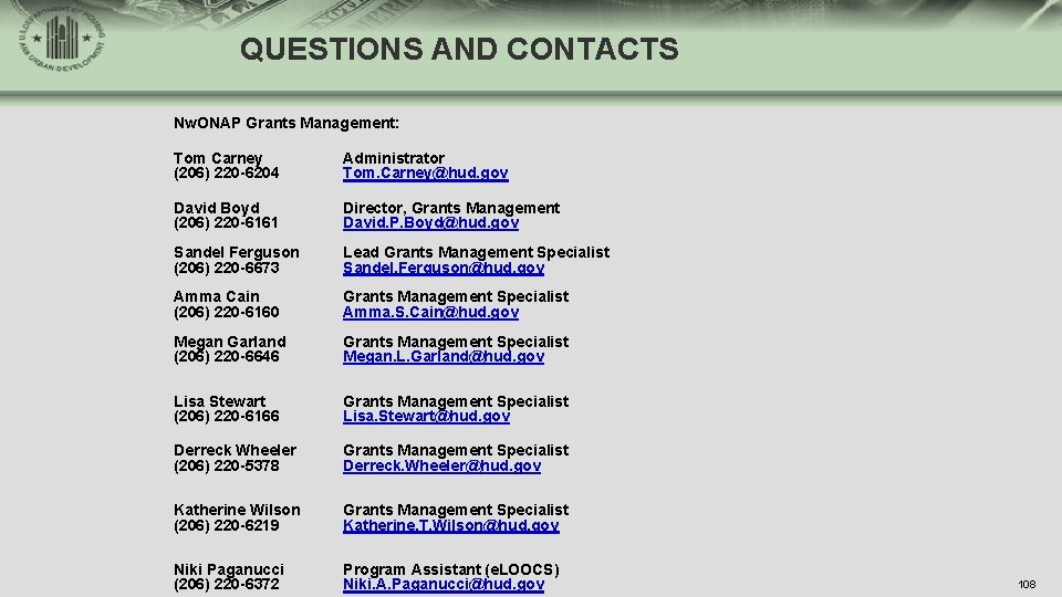 QUESTIONS AND CONTACTS Nw. ONAP Grants Management: Tom Carney (206) 220 -6204 Administrator Tom.