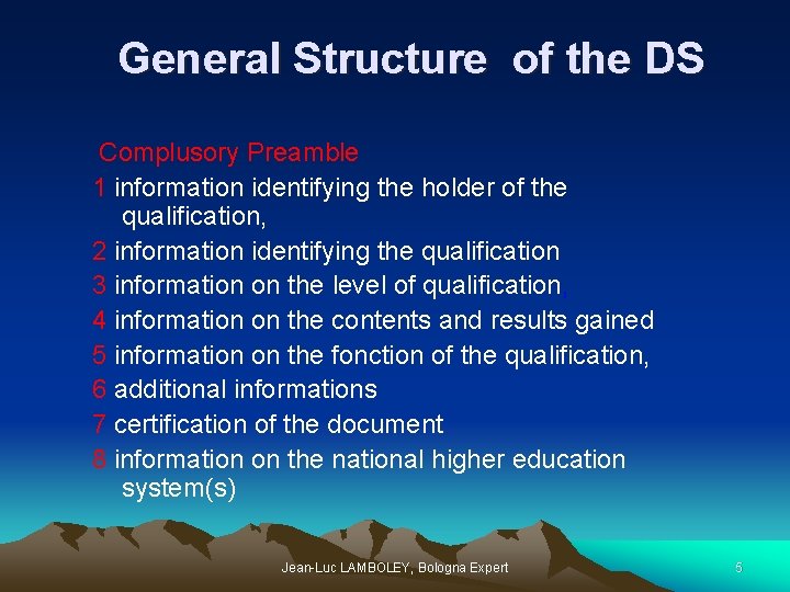 General Structure of the DS Complusory Preamble 1 information identifying the holder of the