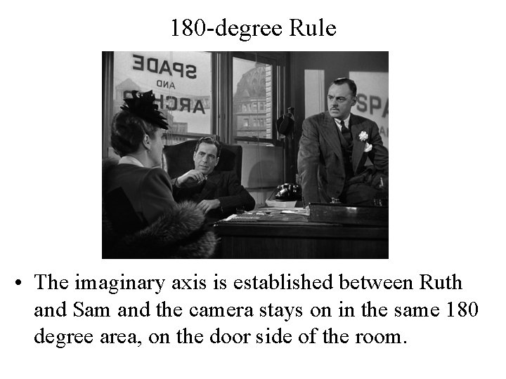 180 -degree Rule • The imaginary axis is established between Ruth and Sam and