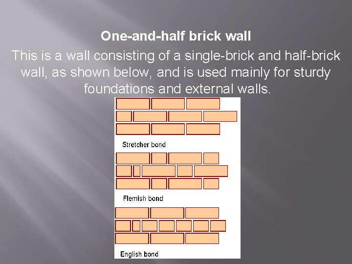 One-and-half brick wall This is a wall consisting of a single-brick and half-brick wall,