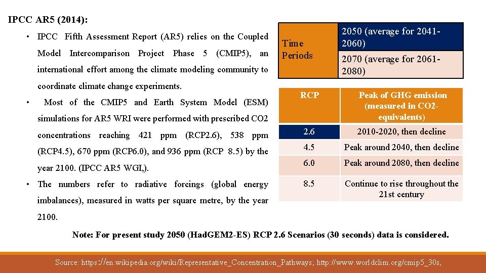 IPCC AR 5 (2014): • IPCC Fifth Assessment Report (AR 5) relies on the