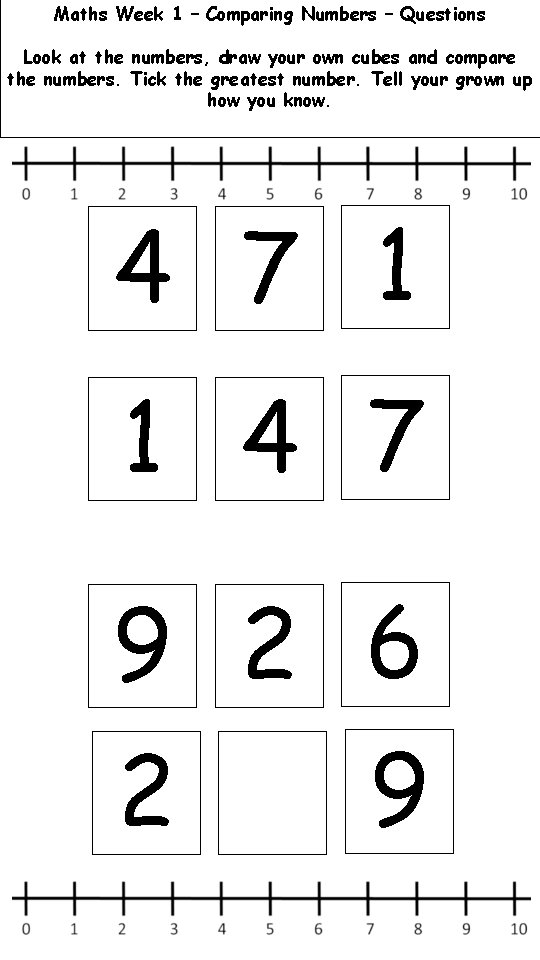 Maths Week 1 – Comparing Numbers – Questions Look at the numbers, draw your