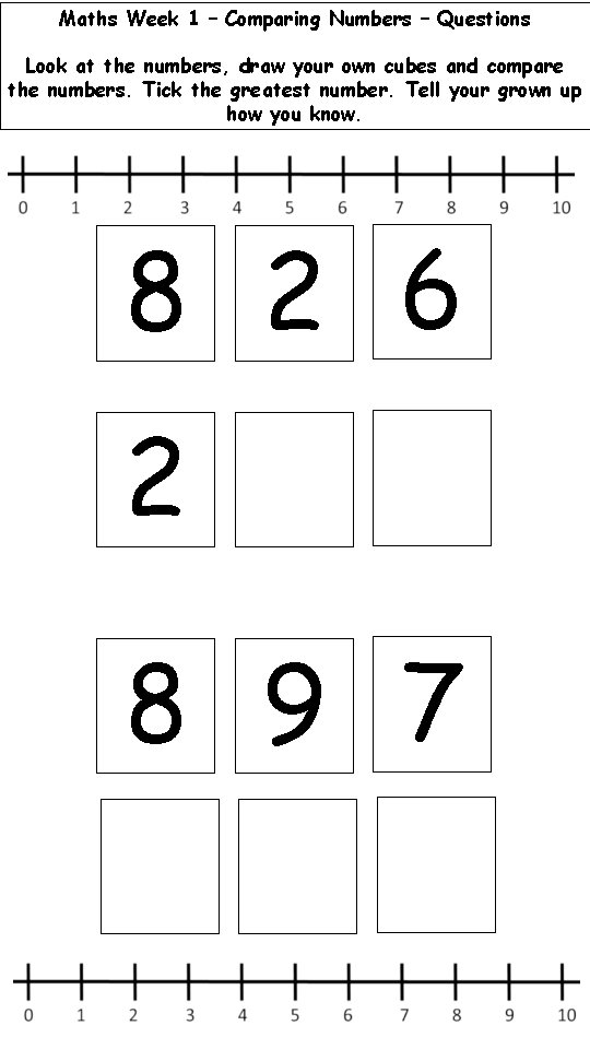 Maths Week 1 – Comparing Numbers – Questions Look at the numbers, draw your