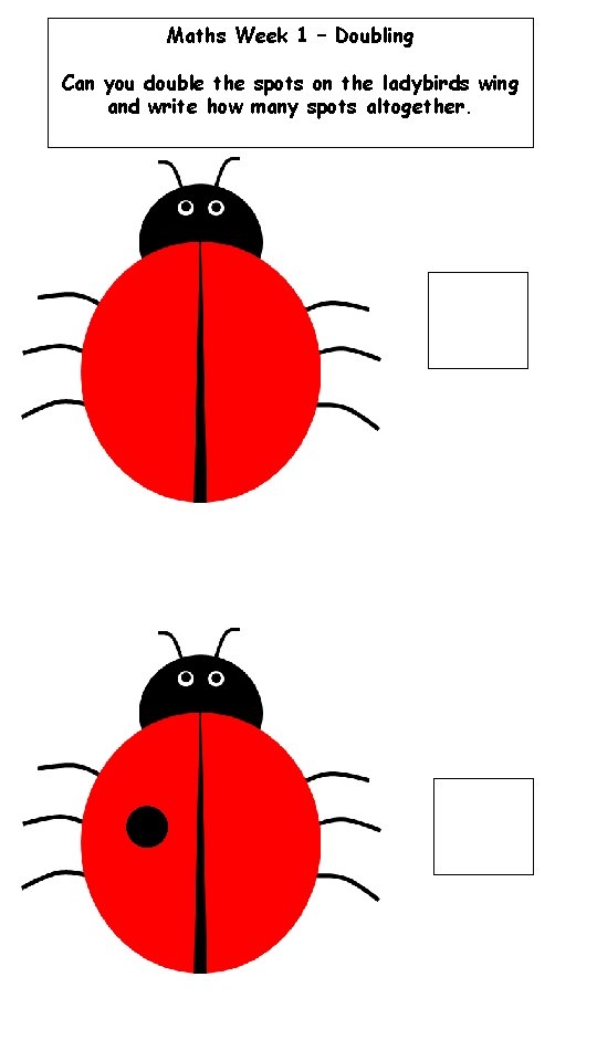 Maths Week 1 – Doubling Can you double the spots on the ladybirds wing