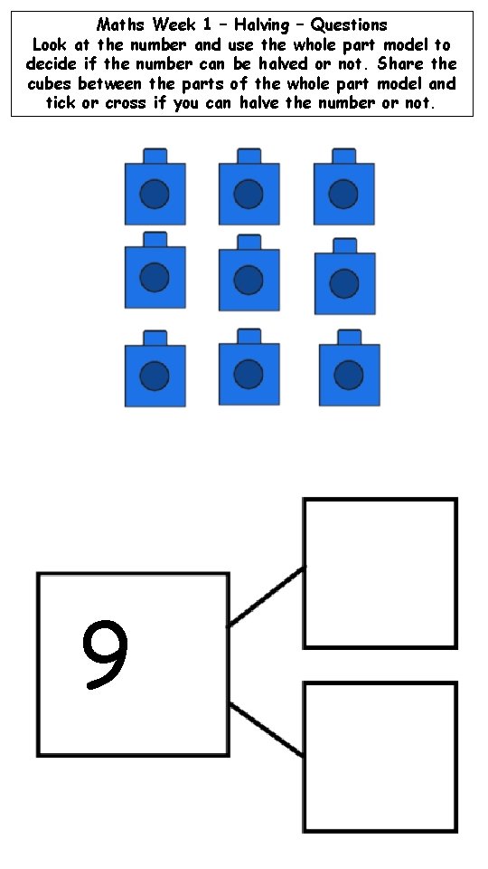 Maths Week 1 – Halving – Questions Look at the number and use the