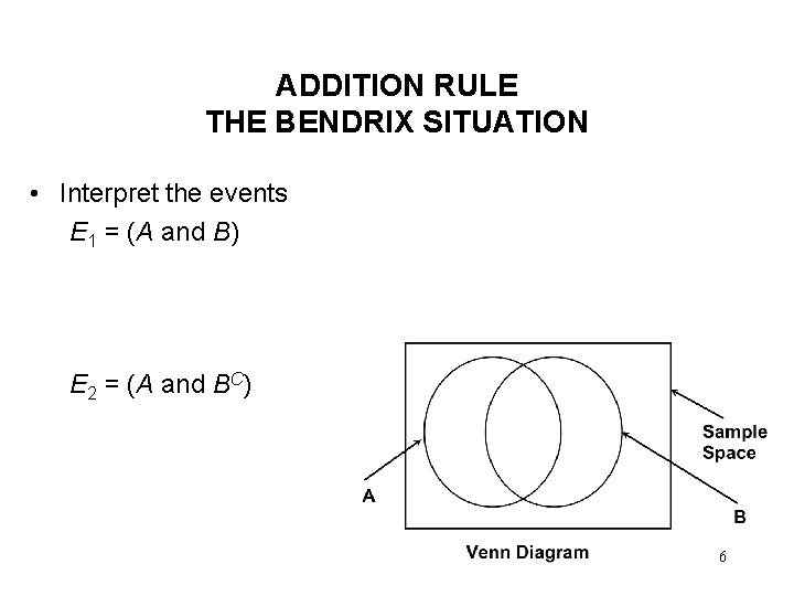 ADDITION RULE THE BENDRIX SITUATION • Interpret the events E 1 = (A and ADDITION RULE THE BENDRIX SITUATION • Interpret the events E 1 = (A and
